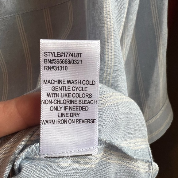 Blue and white striped Fortune & Ivy button up, size large. - Picture 4 of 10